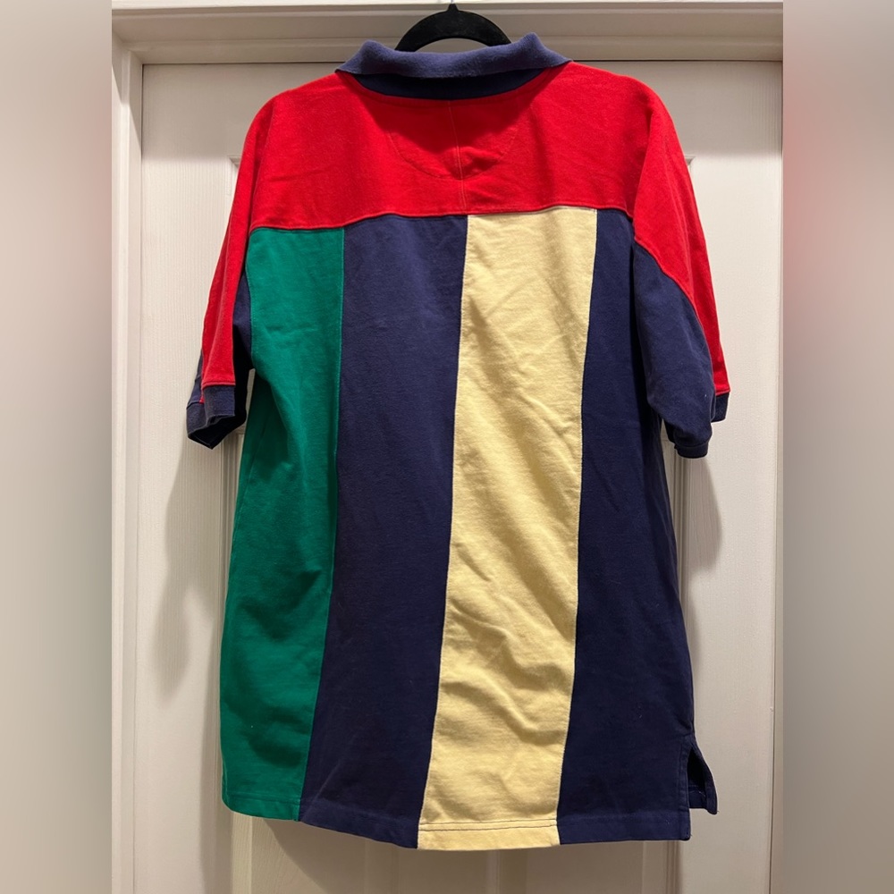 Vintage Regatta Sport Blue Green Red Yellow Color Block Polo T-Shirt, size L - Picture 2 of 3